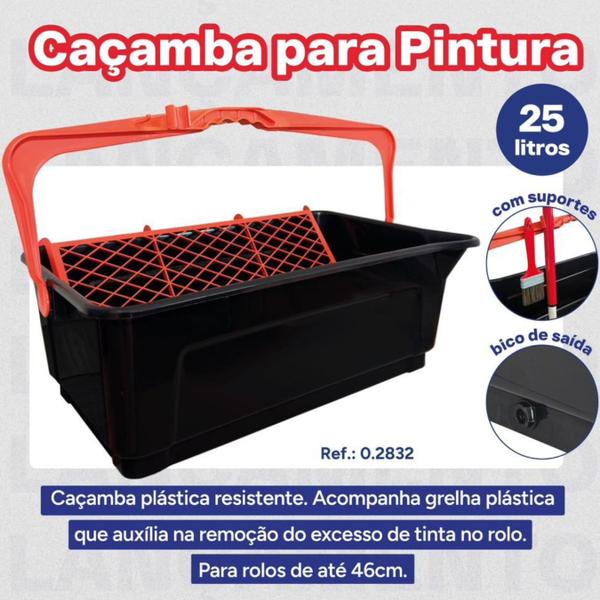 Imagem de Kit De Pintura Profissional Big Rolo 2 Rolos Suporte Caçamba 25L