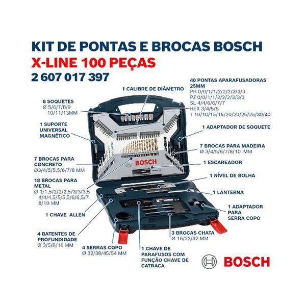 Imagem de Kit de Pontas E Brocas em Titânio Bosch X-line Com 100 Peças