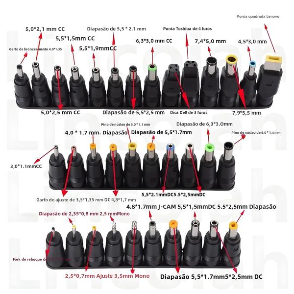 Imagem de Kit de Ponteiras para Adaptador de Energia Lenovo ThinkPad - 34 Peças - 5,5mm x 2,1mm