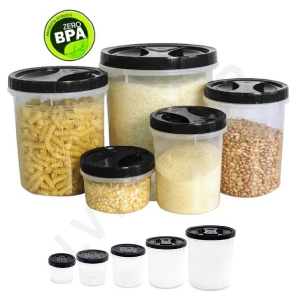 Imagem de Kit de Porta Mantimentos Arroz Feijão Açúcar Café Farinha Com 5 Peças