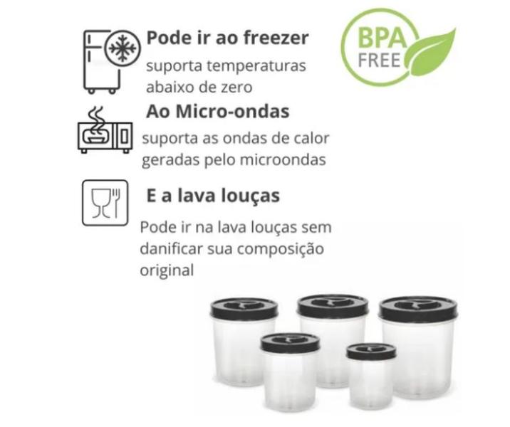 Imagem de Kit de Porta Mantimentos Arroz Feijão Açúcar Café Farinha Com 5 Peças