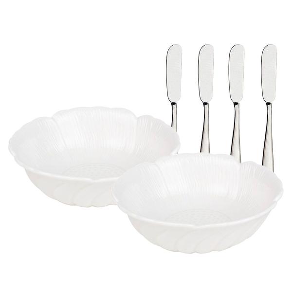 Imagem de Kit De Porta Molhos Petiscos Porcelana Com Espátulas Para Patê Em Inox