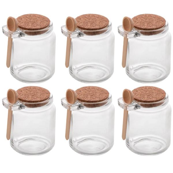 Kit de Pote de Vidro com Tampa de Rolha Colher Bambu 6 unidades Porta Temperos 240ml Lyor Imagem de Kit de Pote de Vidro com Tampa de Rolha Colher Bambu 6 unidades Porta Temperos 240ml Lyor