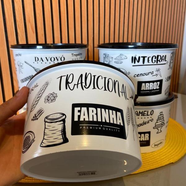 Imagem de Kit De Potes 5 Peças Estampado 2 Litros Arroz Feijão Farinha Açúcar Café Linha Black Pedreira Util