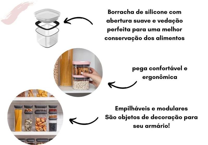 Imagem de Kit de Potes Herméticos com 4 unidades Pote Hermético 450 ML Organizador para Alimentos com Anel de Vedação Empilhável Modular Linha Block Marca Ou