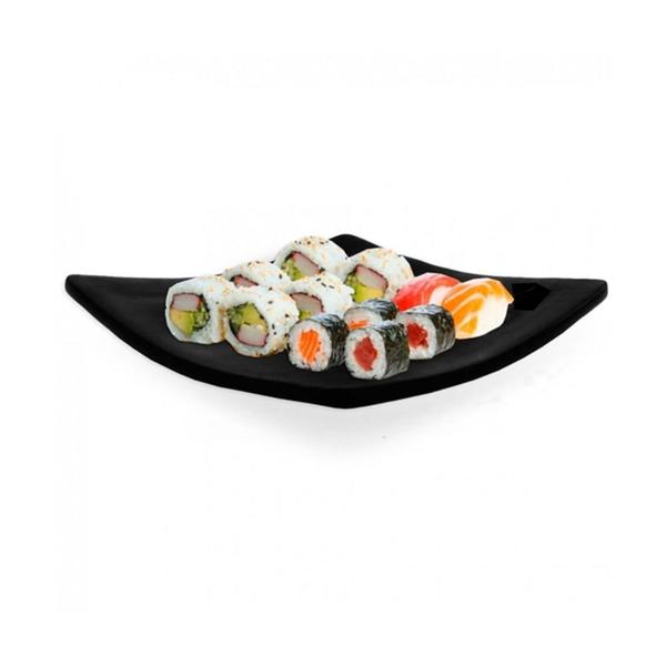 Imagem de Kit de Prato Quadrado Curvado para Sushi e Sashimi Preto Melanina - 3 Tamanhos