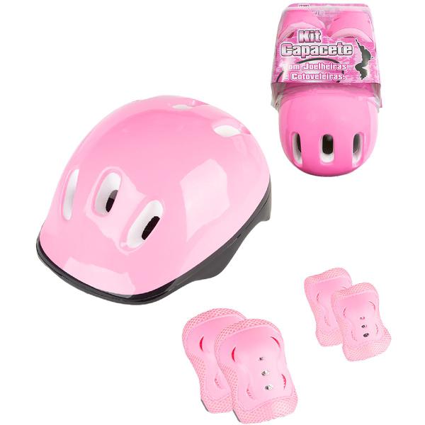 Imagem de Kit de Proteção Infantil Capacete Joelheiras e Cotoveleiras para Patins Skate Bicicleta Fênix Rosa