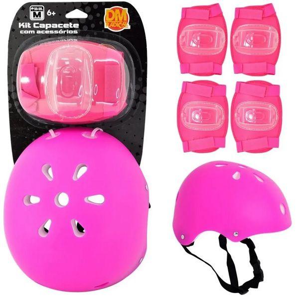 Imagem de Kit de Proteçao Infantil com Capacete Rosa DM TOYS DMR6154