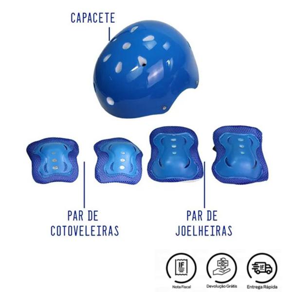 Imagem de Kit De Protecao Infantil Completo Capacete Joelheiras Skate