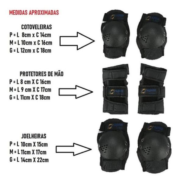 Imagem de Kit de Proteção Spin Joelheiras, Cotoveleiras e Munhequeiras