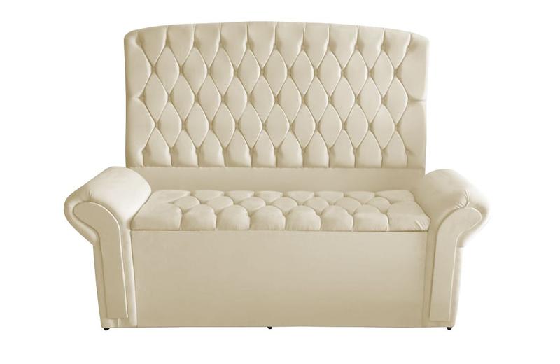 Imagem de Kit De Quarto Cabeceira De Cama Box e Calçadeira Baú Dubai Casal Queen 160 cm Suede Porcelana Ec Móveis