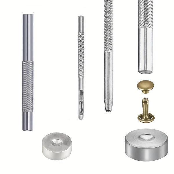 Imagem de Kit de Rebites de Couro com 3 Tamanhos - Tampa Dupla Tubular de Metal para Decoração e Reparos