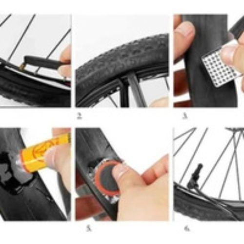 Imagem de Kit de reparo de pneus de bicicleta para furos com adesivos e ferramentas