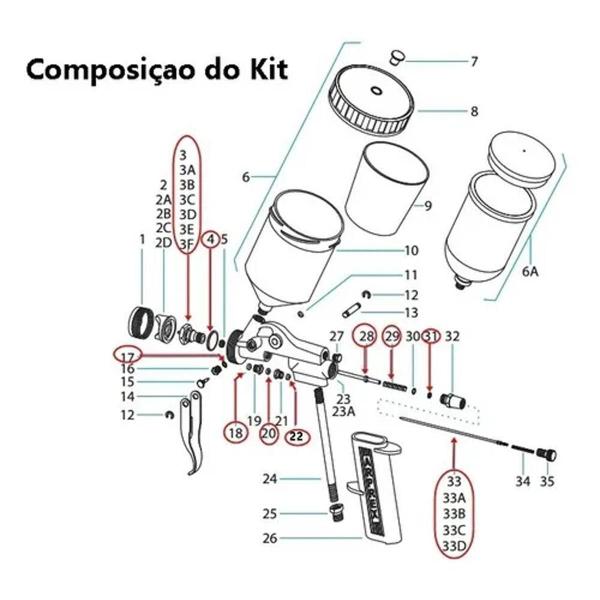 Imagem de Kit De Reparo Pistola Mod 12 Arprex ( Bico 1,8 Mm )