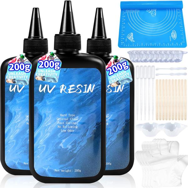 Imagem de Kit de resina UV Pmbqifay 600g com ferramentas básicas para fabricação de joias