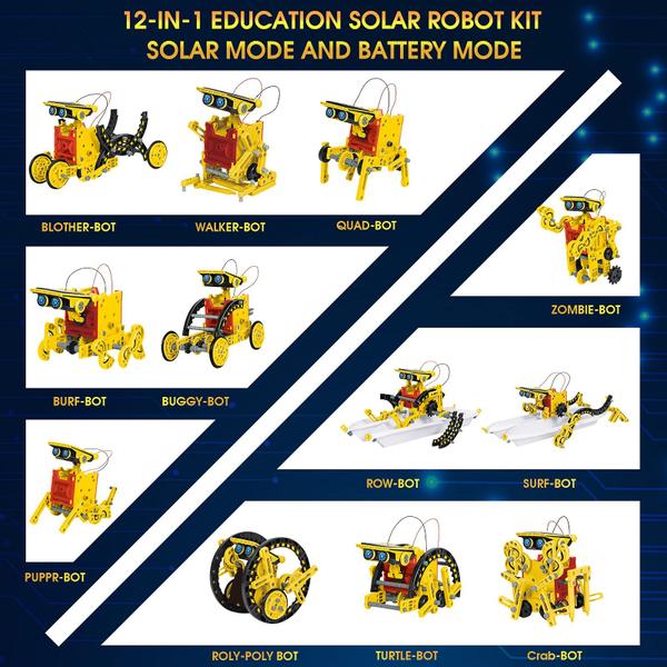 Imagem de Kit de robô solar RAESOOT 12 em 1 para crianças de 8 a 12 anos com painel solar