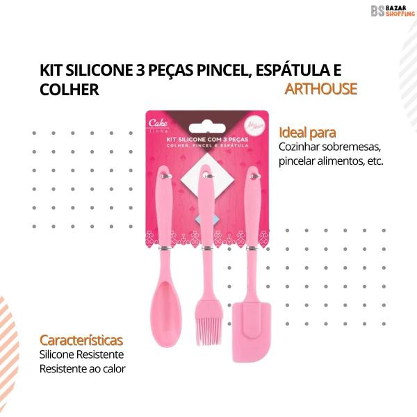 Imagem de Kit De Silicone 3 Pçs Com Espátula Raspa Tudo Pincel Colher