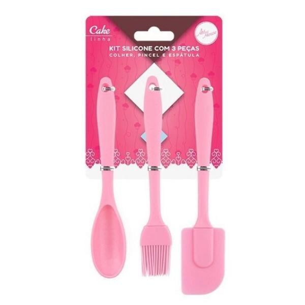 Imagem de Kit De Silicone Com Colher Pincel E Espatula 3 Peças Para Cozinha