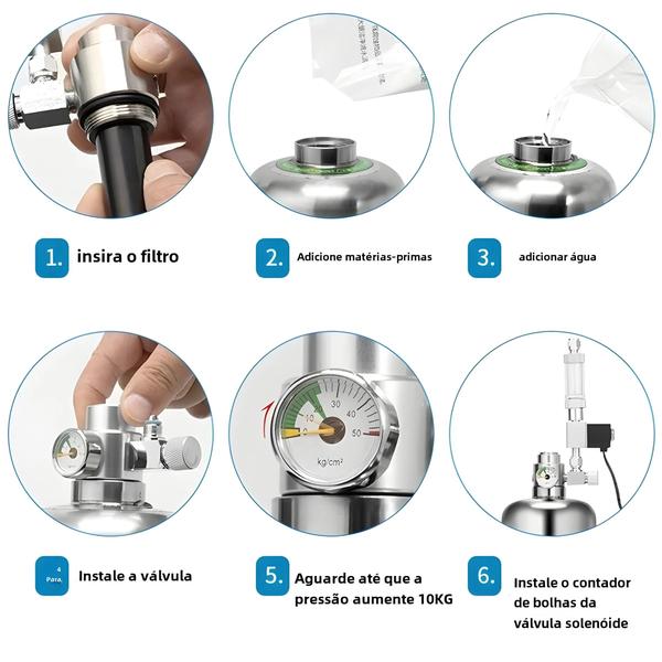 Imagem de Kit de Sistema Gerador de CO2 para Aquário - Aço Inoxidável com Reator