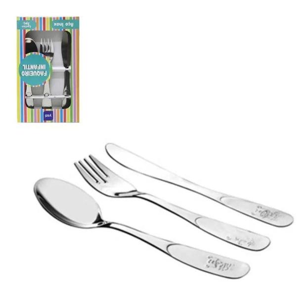 Kit De Talheres Infantil Em Aço Inox 3 Peças - Yazi Imagem de Kit De Talheres Infantil Em Aço Inox 3 Peças - Yazi