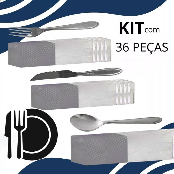 Imagem de Kit de Talheres Inox para Restaurante Garfo Faca Colher 36 Peças gourmet