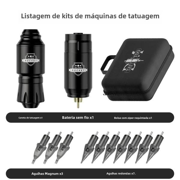 Imagem de Kit de Tatuagem Sem Fio Mini - Máquina de Tatuagem, Bateria, Agulhas e Tinta