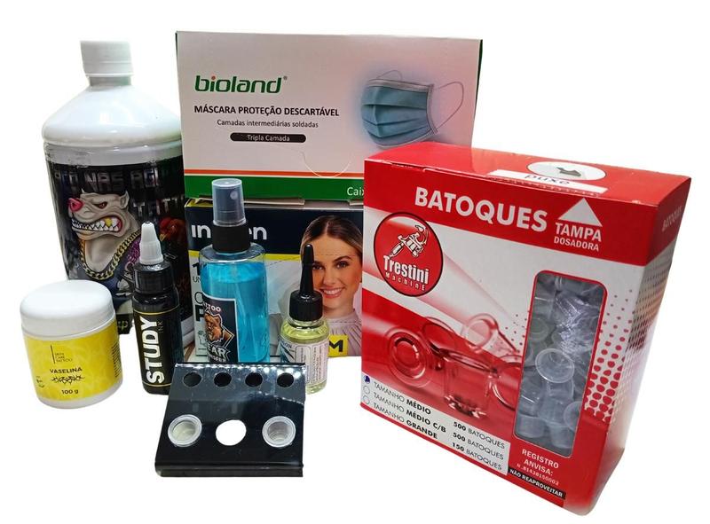 Imagem de Kit de Tatuagem Tattoo Cosméticos , Transfer, Diluente ,Batoque , Luvas Etc