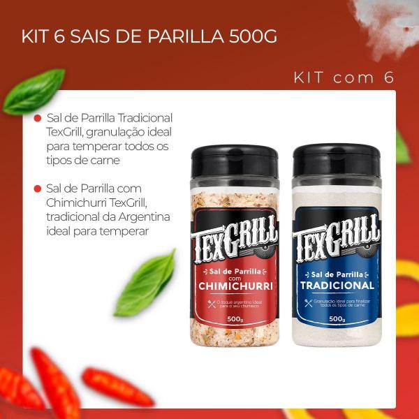 Imagem de Kit de Tempero com 4 unidades de Sal de Parilla para Carnes e Churrasco Pote 500g Texgrill