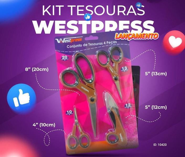 Imagem de Kit De Tesouras Profissionais 4 Medidas Westpress Premium