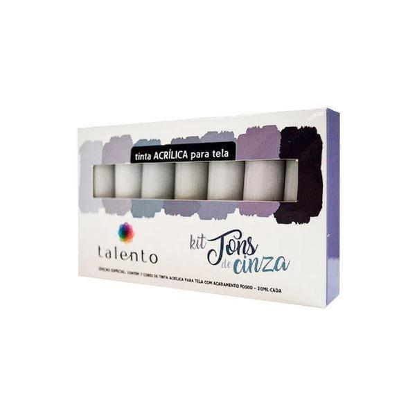 Imagem de Kit De Tinta Acrílica Talento Tons De Cinza Com 7 Cores 20Ml