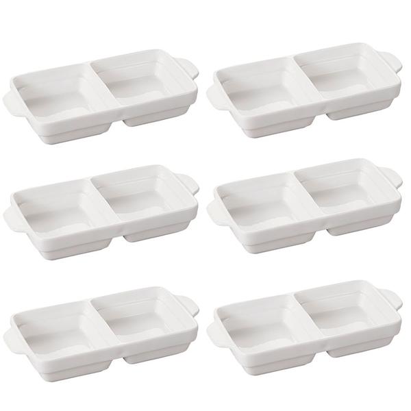 Imagem de Kit De Travessas Para Petiscos Com Duas Divisórias Porcelana - 6 Peças