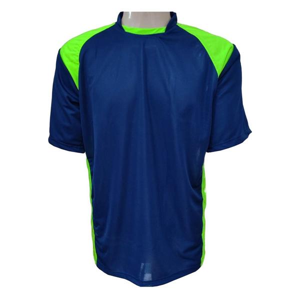 Imagem de Kit de Uniforme Completo Futebol 16+1 Azul Marinho/Verde Limão