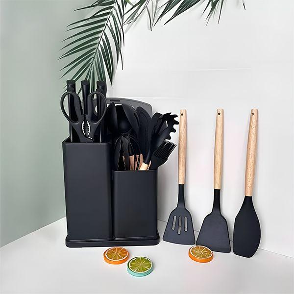 Imagem de Kit de Utensílios 19 Peças com Tábua de Corte - Preto