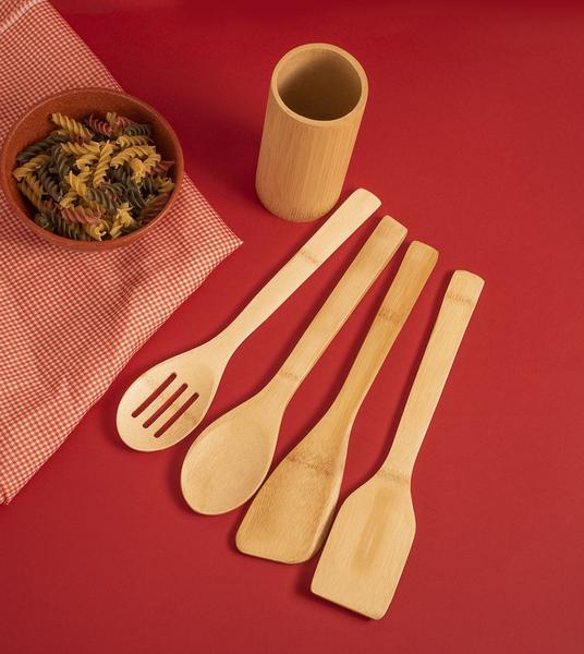 Kit de Utensílios de Bambu 4pcs - Mozcada Imagem de Kit de Utensílios de Bambu 4pcs - Mozcada