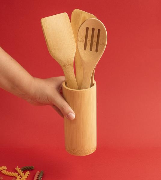 Kit de Utensílios de Bambu 4pcs - Mozcada Imagem de Kit de Utensílios de Bambu 4pcs - Mozcada
