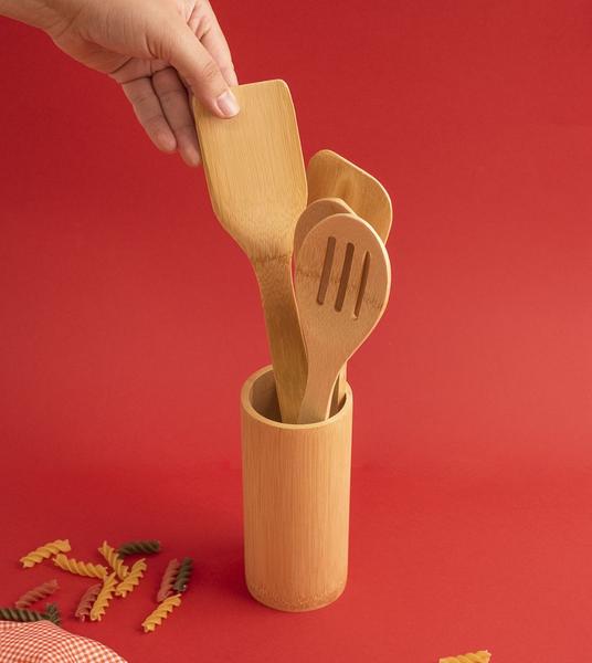 Kit de Utensílios de Bambu 4pcs - Mozcada Imagem de Kit de Utensílios de Bambu 4pcs - Mozcada