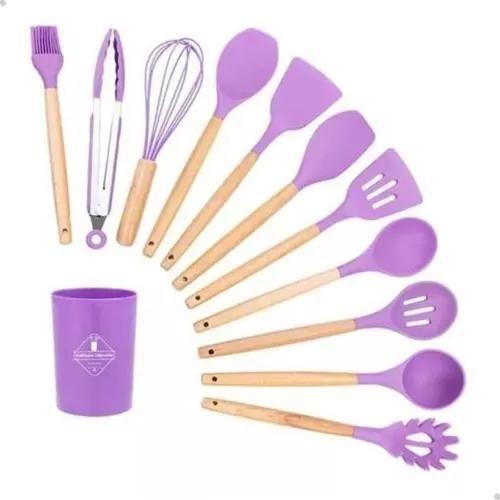 Imagem de  Kit de Utensílios de Cozinha 12 Peças: Colheres, Espátulas, Pegador de Silicone e Suporte Prático para Organizar!