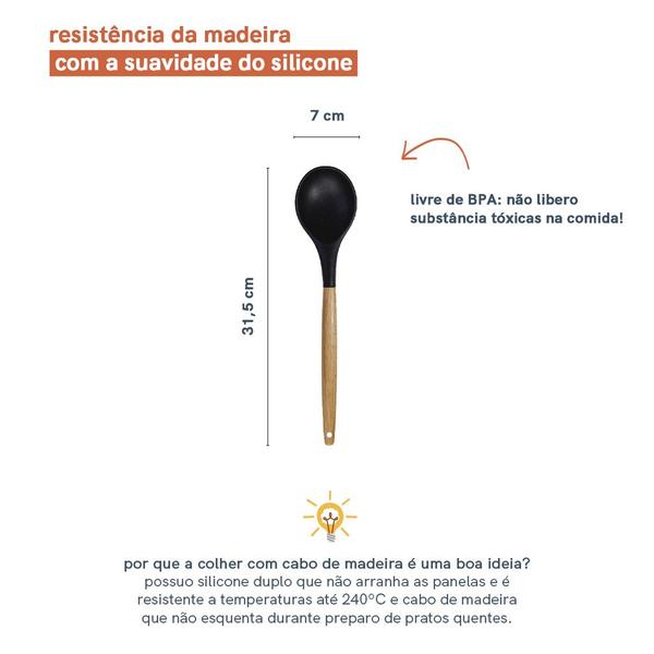 Imagem de Kit de Utensílios de Cozinha em Silicone com Cabo de Madeira Oikos