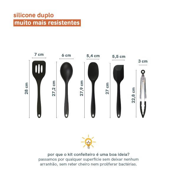 Kit de Utensílios de Silicone com 5 Peças Preto - Oikos Imagem de Kit de Utensílios de Silicone com 5 Peças Preto - Oikos