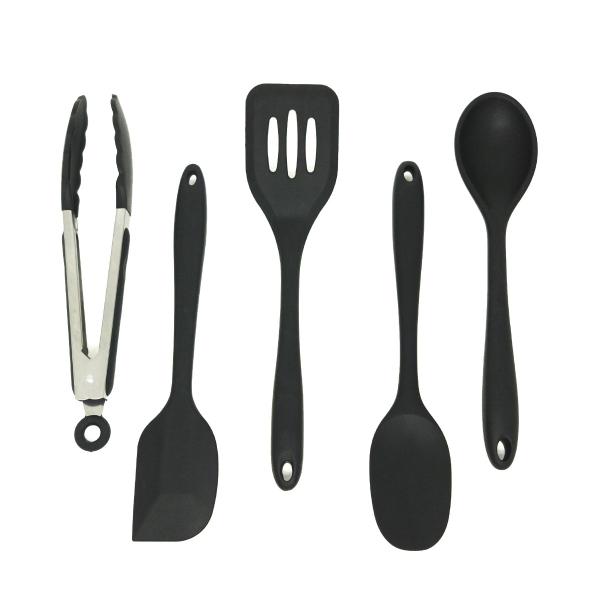 Kit de Utensílios de Silicone com 5 Peças Preto - Oikos Imagem de Kit de Utensílios de Silicone com 5 Peças Preto - Oikos