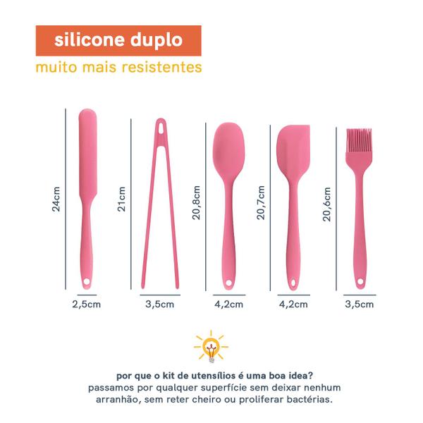 Imagem de Kit de Utensílios de Silicone com 5 Peças Rosa - Oikos