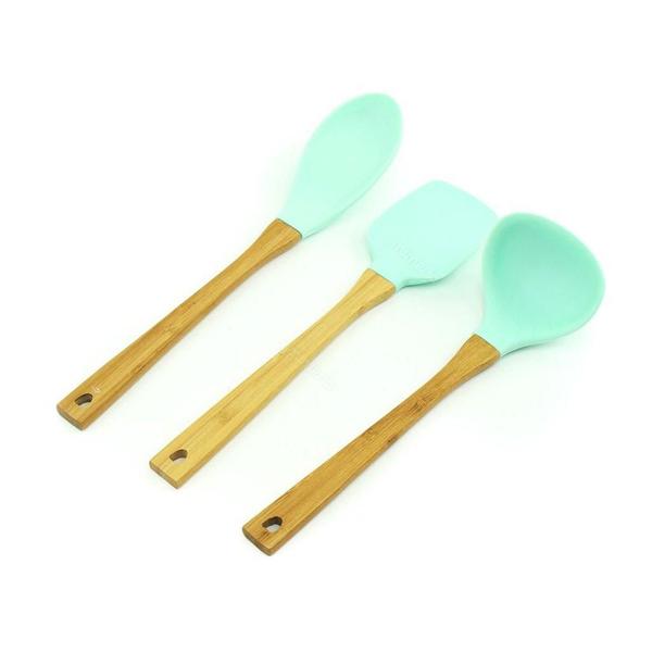 Imagem de Kit de Utensílios de Silicone com Cabo de Bambu Soft 3 Peças Verde