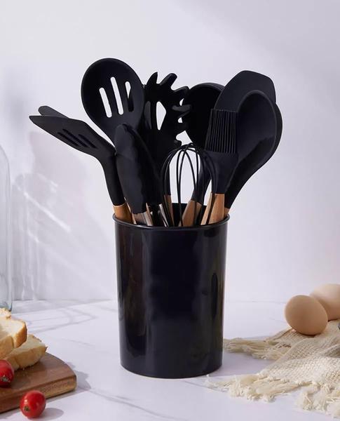 Imagem de Kit De Utensílios De Silicone Com Suporte Plástico Cozinha