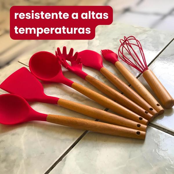 Imagem de KIT de Utensílios Para Cozinha em Silicone e Bambu