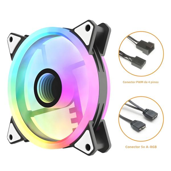 Imagem de Kit de Ventilador RGB 120mm Aigo AF12 Double Halo - 4Pin PWM para Gabinete de Computador