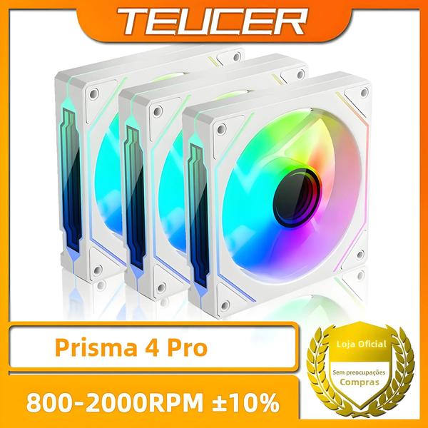 Imagem de Kit de Ventiladores ARGB TEUCER Prism4 Pro 12cm - 4/3 Pinos PWM e 5V RGB