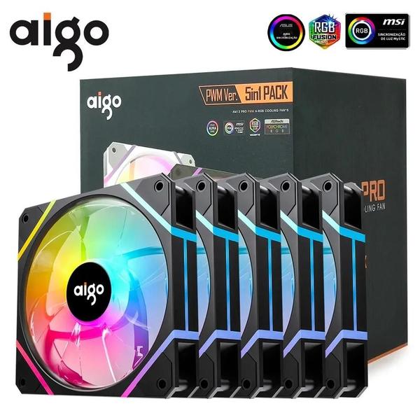 Imagem de Kit de Ventiladores RGB 120mm Aigo AM12PRO para Gabinete de Computador - 4Pin PWM