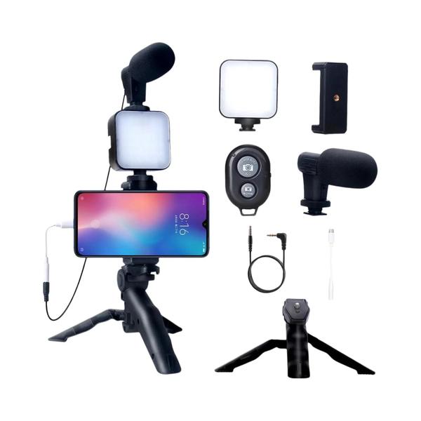 Imagem de Kit de Vlogging para Smartphone - Tripé, Mini Microfone e Acessórios para Transmissão ao Vivo