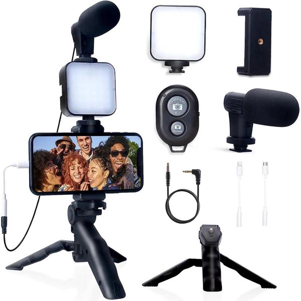 Imagem de Kit de Vlogging para Smartphone - Tripé, Mini Microfone e Acessórios para Transmissão ao Vivo