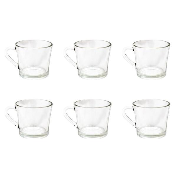 Imagem de Kit De Xícaras De Vidro Para Café Leite Sem Pires Com Alça 185ml - 6 Peças